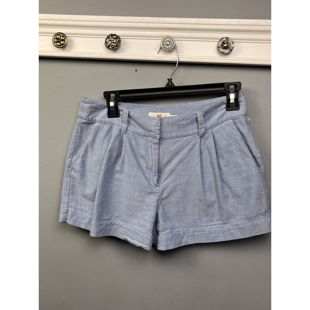 Vineyard Vines Shorts Womens 2 Blue Pleated Oxford 3 Inch Inseam 2H0559 Cotton